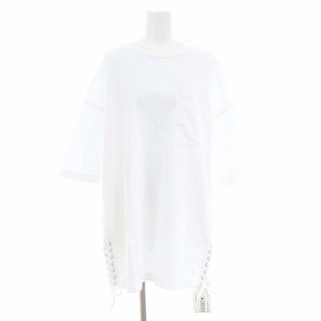 コンバース CONVERSE TOKYO made by MINEDENIMレースアップTシャツ カットソー 五分袖 2 白 ホワイト |HK OS SH PN