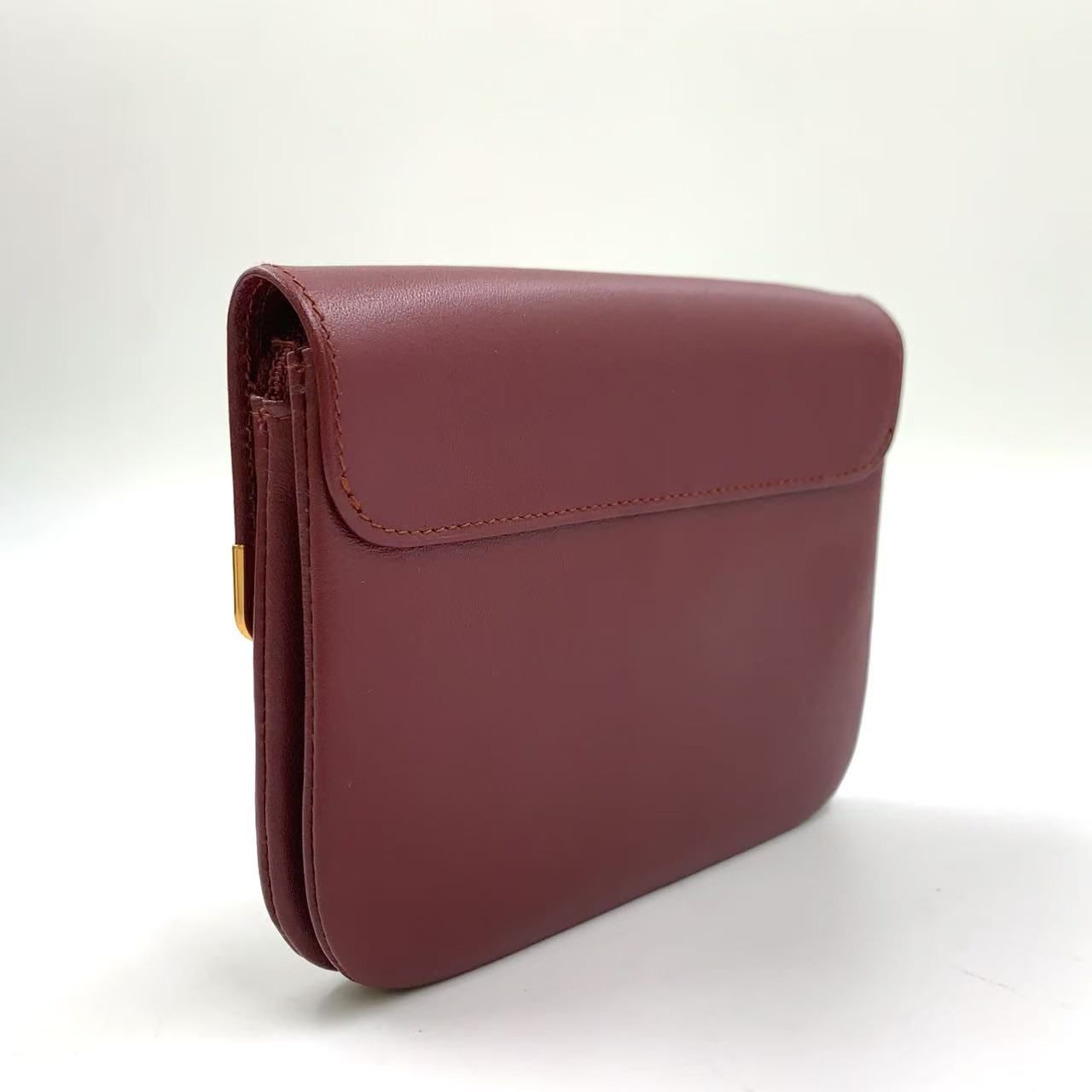 【美品】Cartier ボルドーレザーポーチ　箱カード付き Cartier must de cartier ポーチ マストライン レザー ボルドー