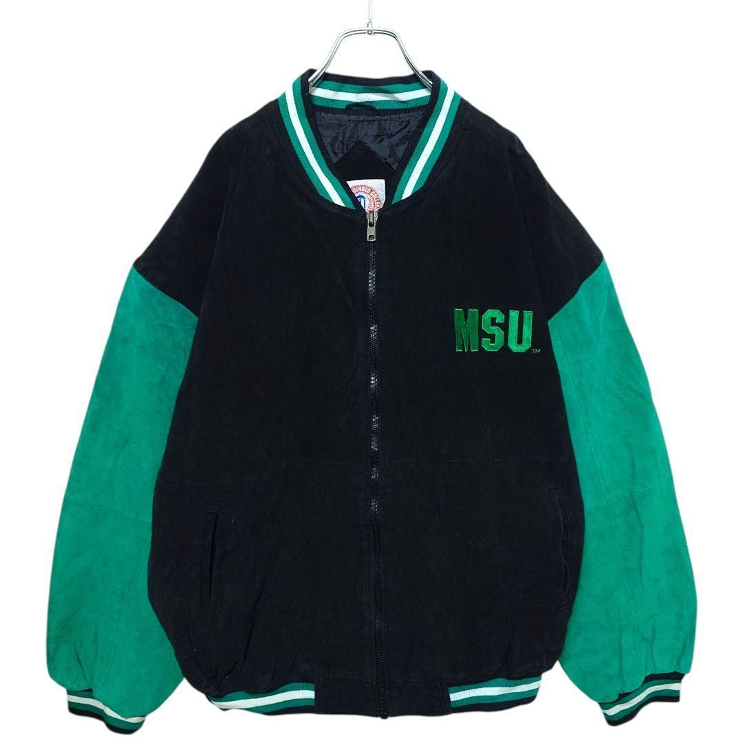 希少 ミシガン大学 MSU カレッジロゴ刺繍 レザースタジャン A-3972
