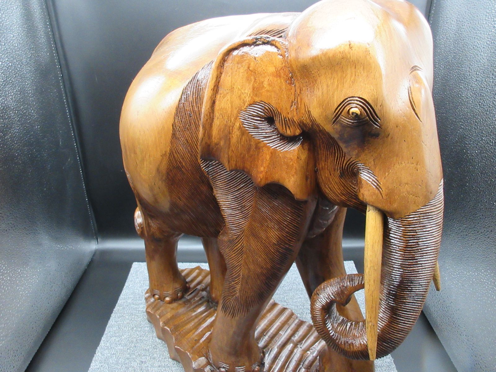 スノーブルー 特大 像 置き物 インテリア 木彫り アジアン ゾウ お