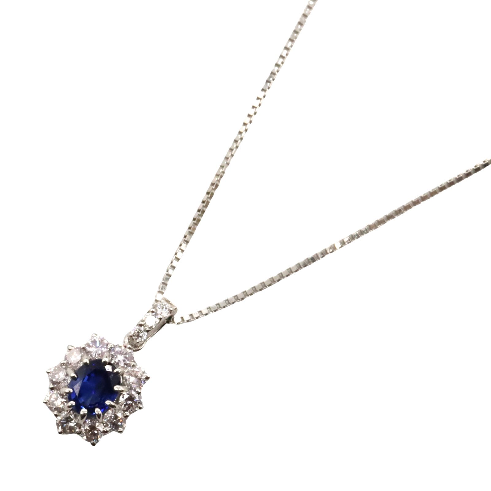 ジュエリー JEWELRY ネックレス サファイア ダイヤモンド ネックレス ｻﾌｧｲｱ 3.6g 首回44.5㎝ Pt900プラチナ Pt850プラチナ ネックレス レディース Used A