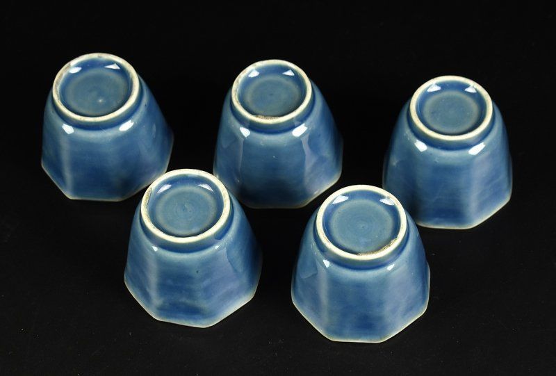 全店送料無料! 蔵A4237a 古美術 古伊万里 瑠璃猪口 江戸期