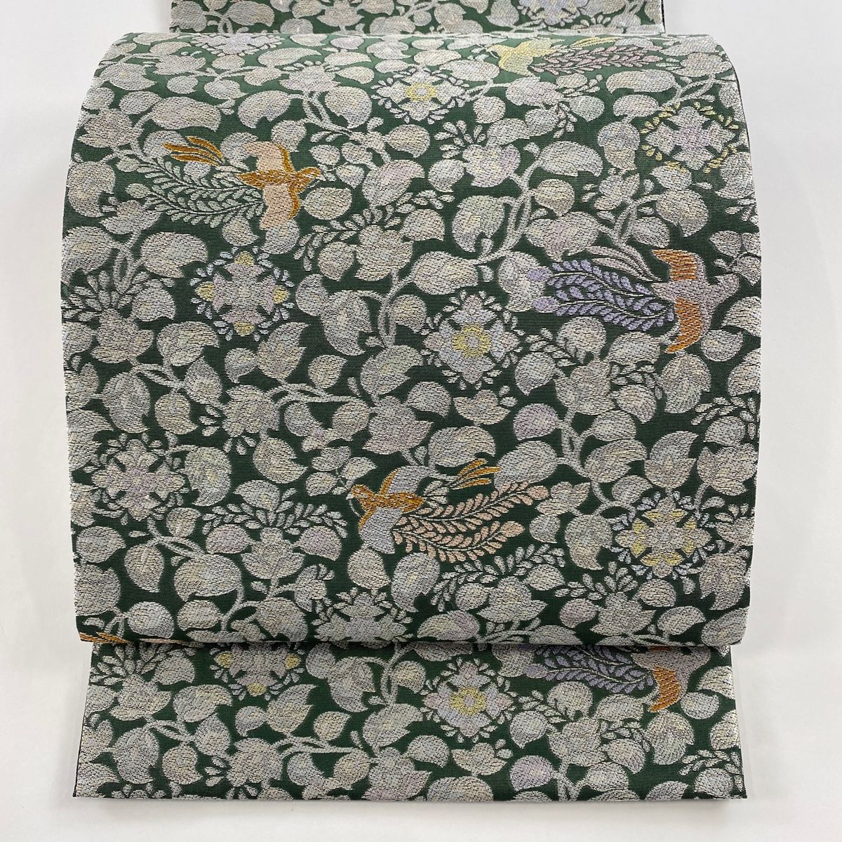 袋帯 美品 逸品 黄金ムガ蚕 幾何学模様 灰緑 六通 正絹 中古（楽天市場 