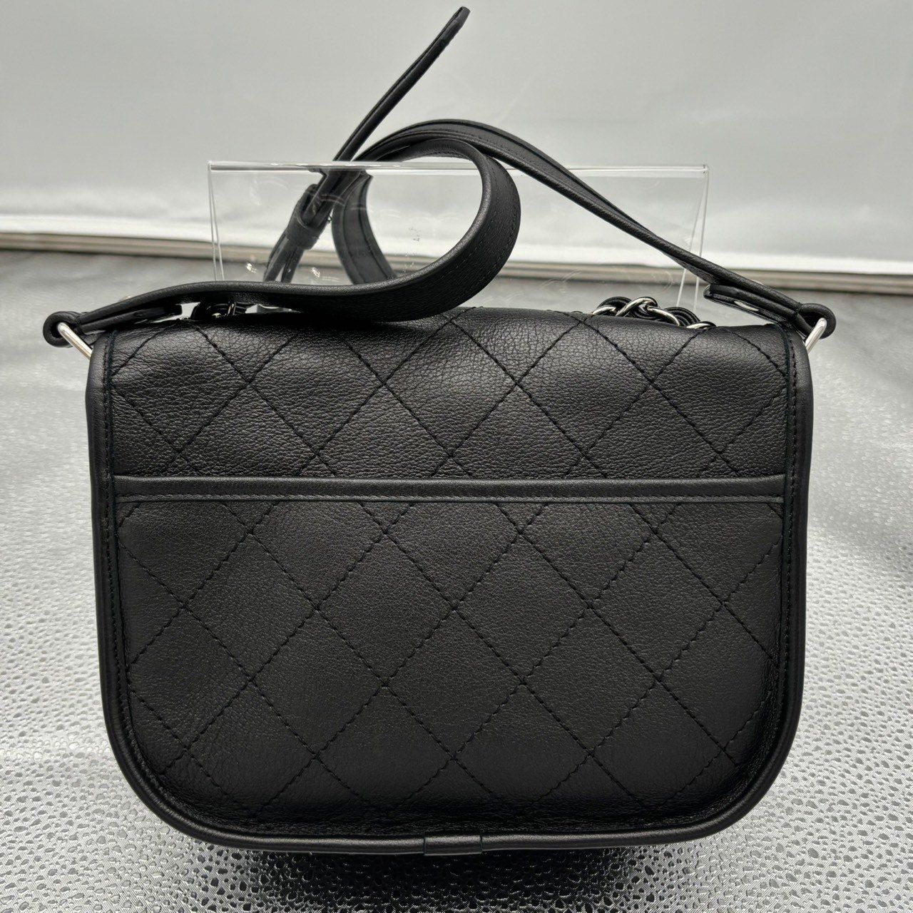 CHANEL 2way ショルダーバック ブラック シルバー カーフスキン