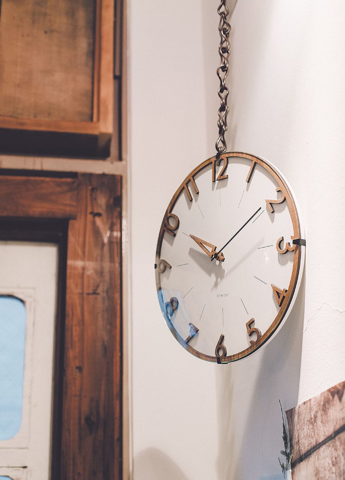 インターフォルム 掛け時計 電波時計 CL-3707 フィッセ ホワイト ライトブラウン 木 直径30㎝×奥行5.5㎝