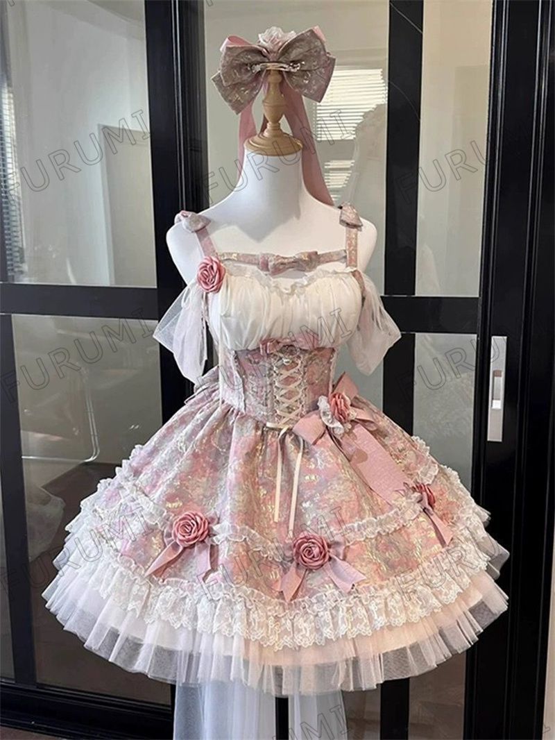 ロマンチックな初恋風 フリル付きロリータドレス