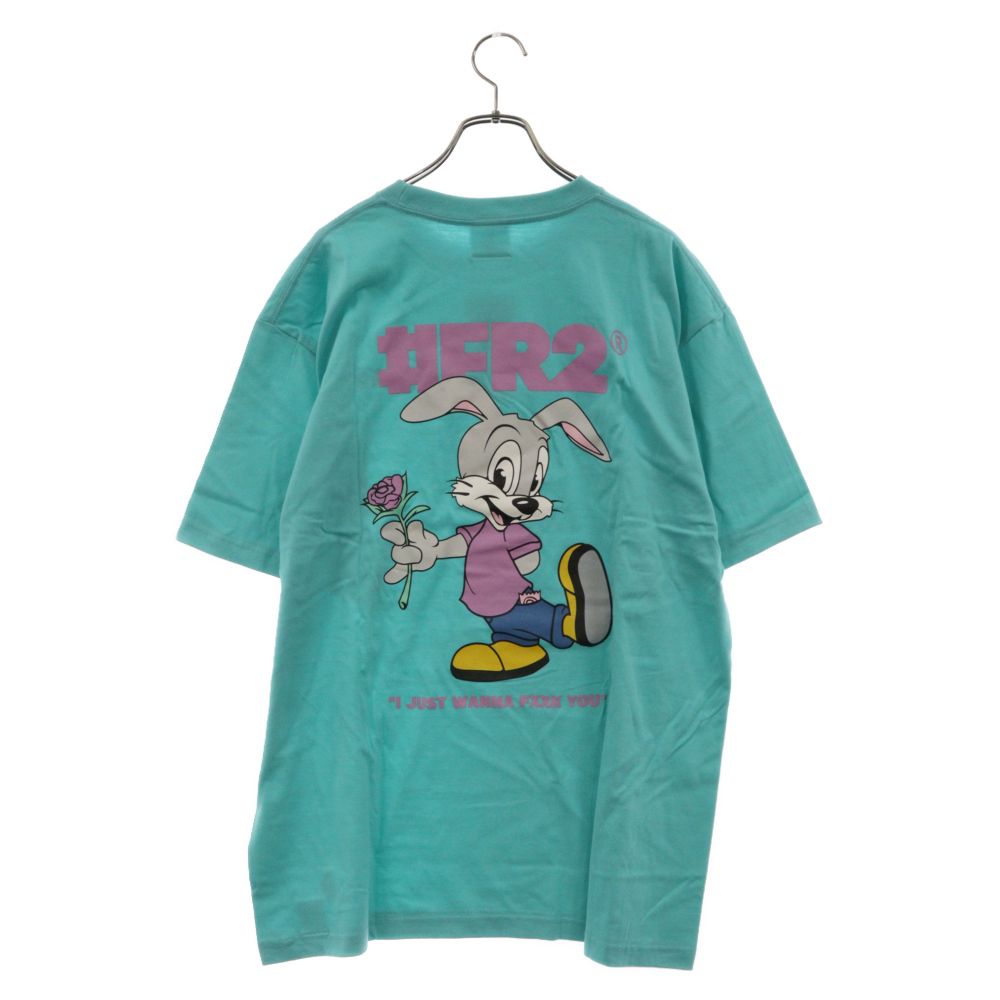 FR2 (エフアールツー) 沖縄限定カラー 月桃 うさぎ ラビット バックプリント 半袖 Tシャツ ターコイズブルー FRC2079