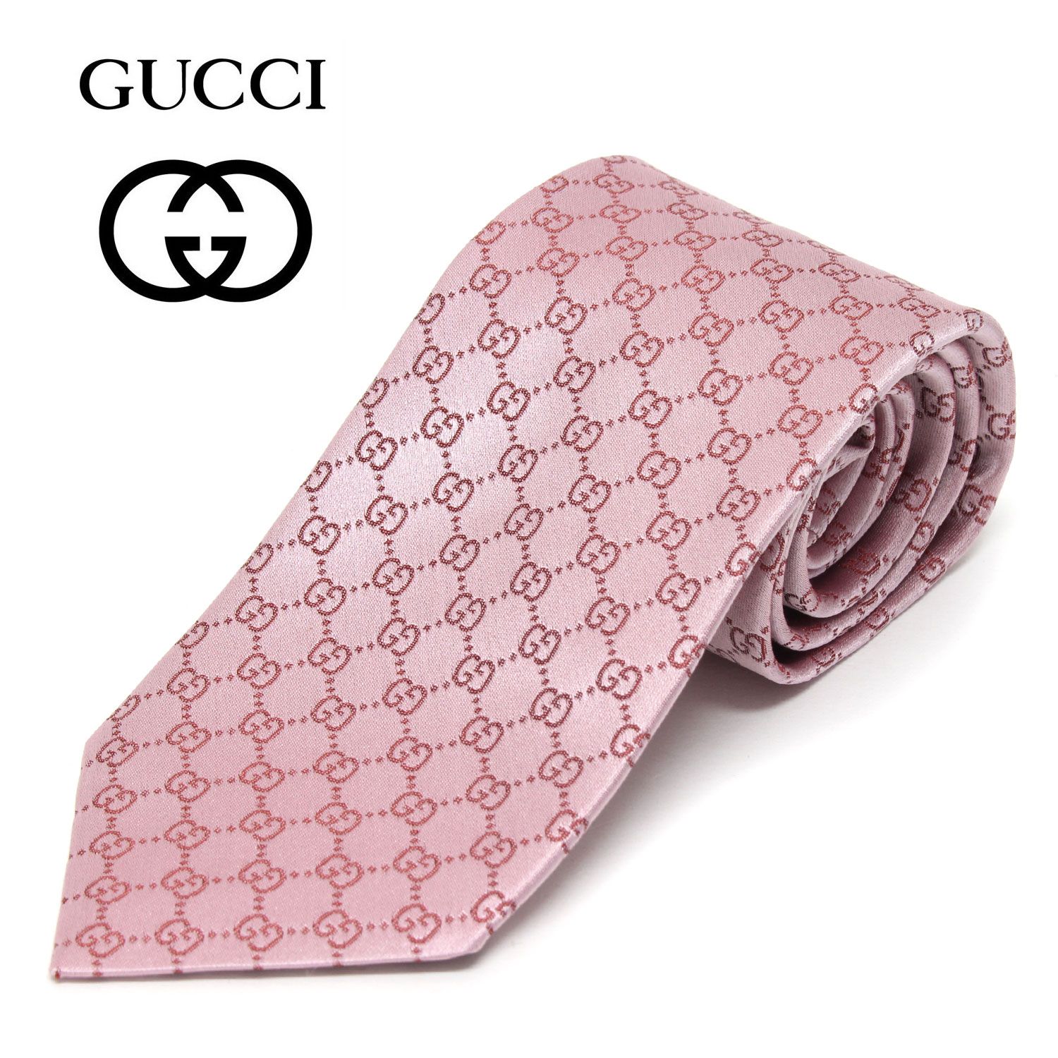 グッチ ネクタイ GGロゴ GUCCI ピンク 光沢感のある人気デザイン