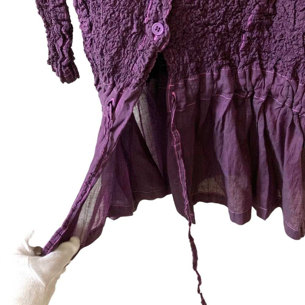 きれいな me ISSEY MIYAKE ミーイッセイミヤケ カリフラワープリーツ ペプラムブラウス ジャケット パープル レディース 古着