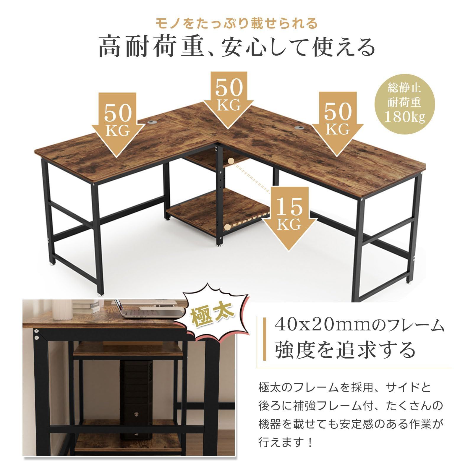 PCデスク 総耐荷重180kg