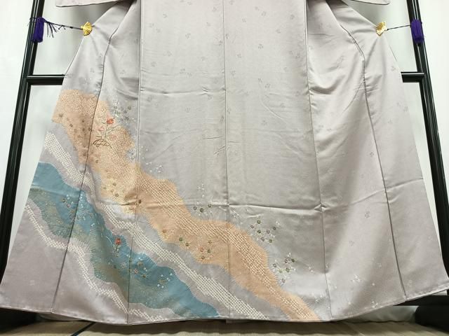 平和屋着物○訪問着 流水花鳥籬文 暈し染め 金彩 正絹 逸品