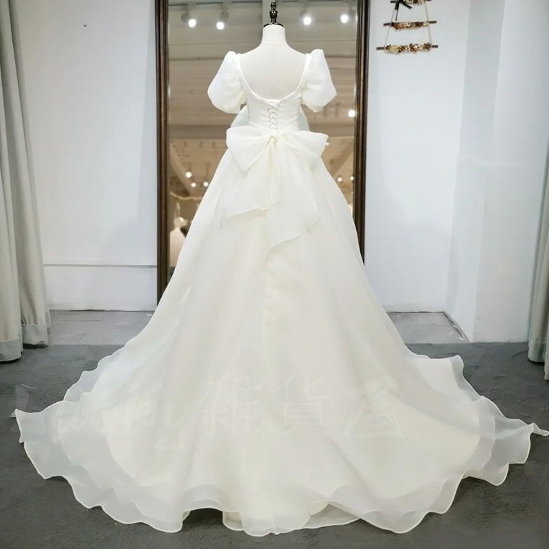 ウエディングドレス ブライダルドレス パフスリーブバックリボン 結婚式 新品未使用 ウエディングドレス ブライダルドレス パフスリーブ
