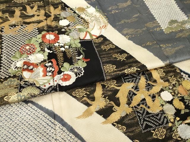 平和屋着物●長襦袢　無双　地紙群鶴花文　金彩　正絹　逸品　未使用　CAAU1846yc 平和屋着物○長襦袢 無双 地紙群鶴花文 金彩 正絹 逸品 未