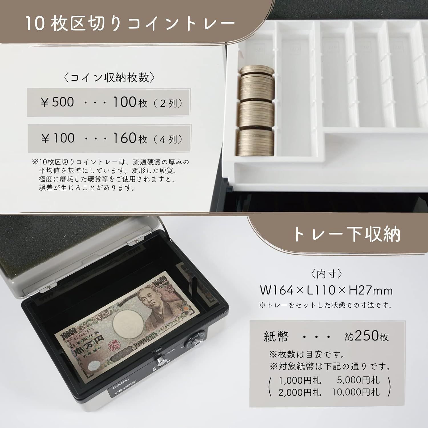 手提げ金庫 キャッシュボックス イベント特化型 硬貨収納 100円 500円専用 A6 グレー　フリマ　コミケ　コミックマーケット　フリーマーケット　 イベント　催し　会場　即売会　屋外　コミケ フリマ フェス バザー キッチンカー お祭りの出店