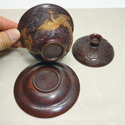 銅器 中国茶器 龍鳳呈祥銅鎏金三才蓋碗 茶碗 カップ 工芸品 置物 銅器 中国茶器 龍鳳呈祥銅鎏金三才蓋碗 茶碗 カップ 工芸品 置物