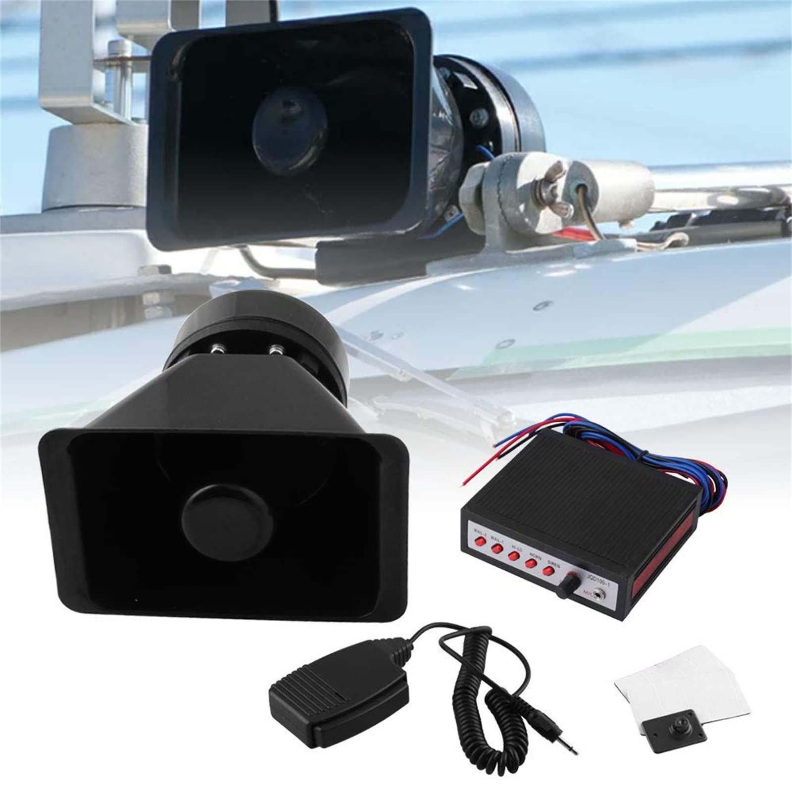拡声器 5種の警笛音 12V車載用 サイレン 100W 防水スピーカー＆マイク＆