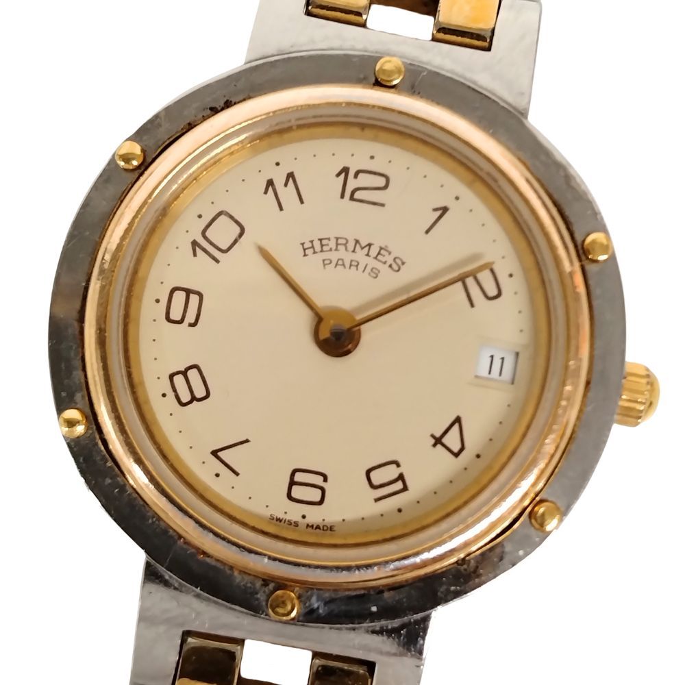 HERMES エルメス クリッパー デイト アイボリー文字盤 コンビ クォーツ レディース 腕時計 | C652