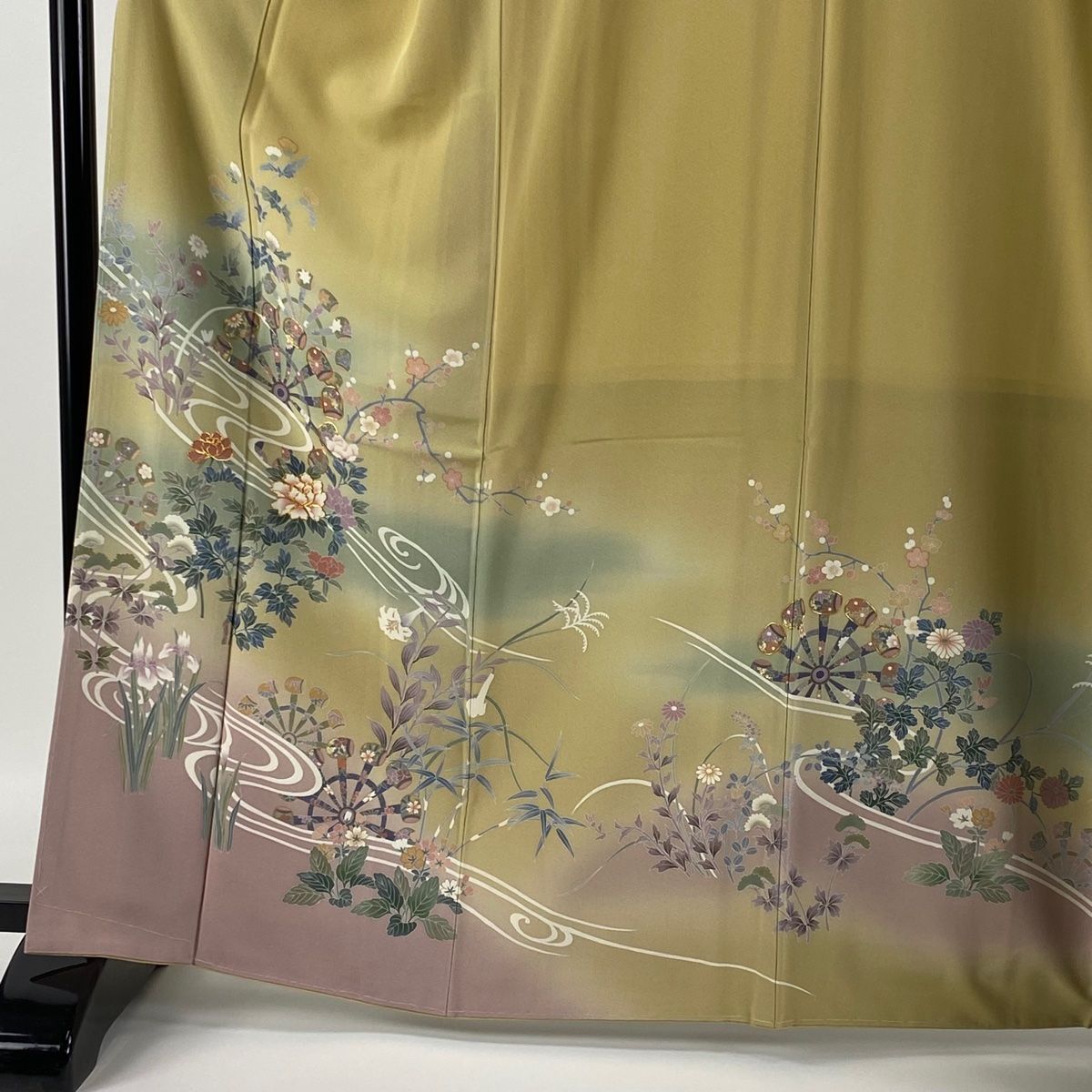 【新品未使用・仕立上・正絹】訪問着－３＜作家物・鈴乃屋誂＞丈１６５㎝　裄６７ｃｍ 訪問着 身丈165cm 裄丈67cm M 袷 袋帯セット 鈴乃屋 落款 槌車