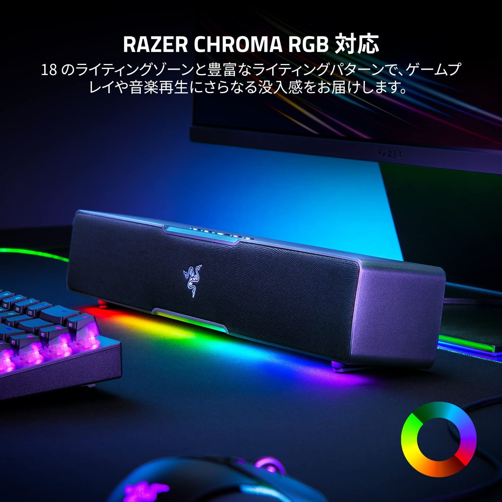 Razer レイザー Leviathan V2 X ゲーミング サウンドバー 単一スピーカー フルレンジドライバー搭載 USB Type-C Bluetooth 接続 Chroma RGB 対応 モバイルデバイス PC ノートPC