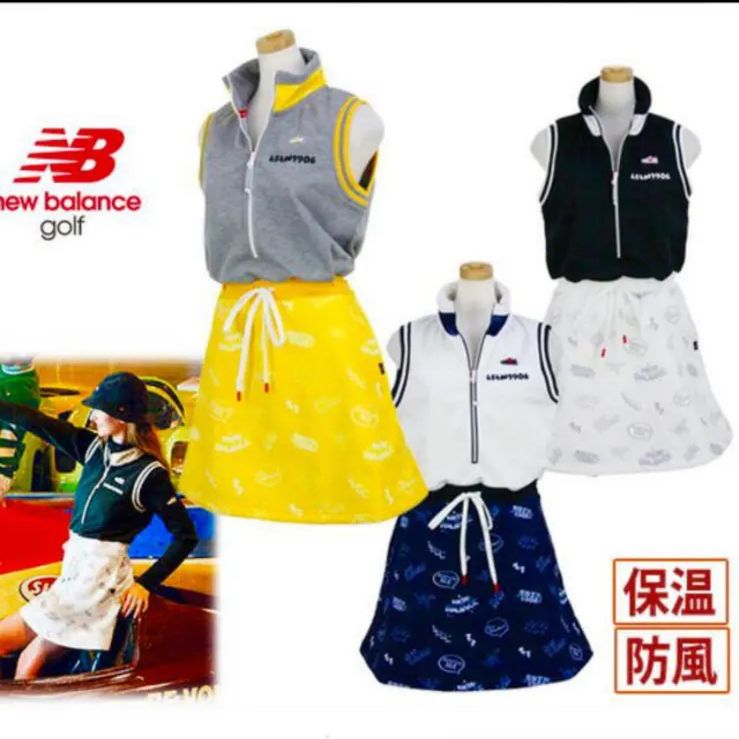 ニューバランスゴルフ　②点　保温防風裏起毛ワンピース　ぽんぽん付きニット帽 ニット帽 レディース ボンボン ポンポン 韓国風 防寒 裏ボア 裏