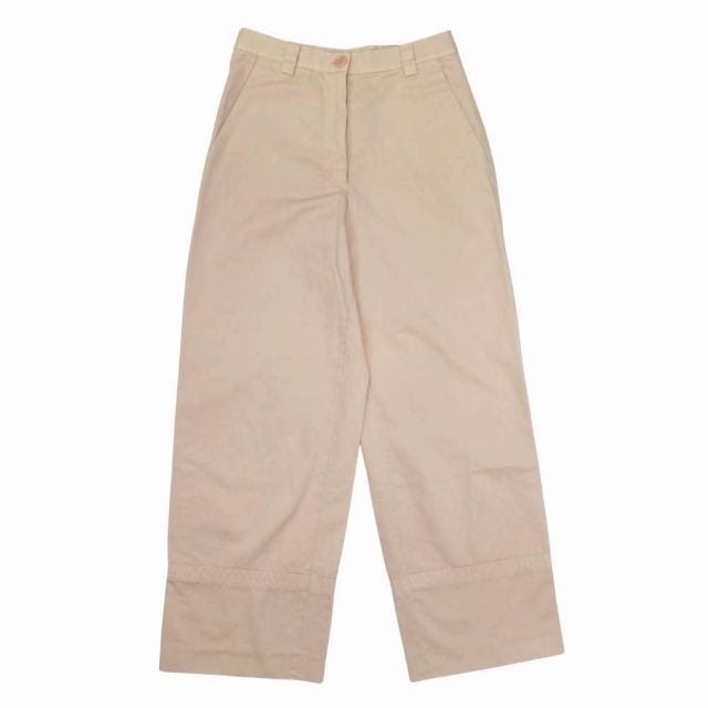 ドリスヴァンノッテン DRIES VAN NOTEN コットン ツイルクロス ワイドパンツ ノータック ストレートシルエット トラウザー 34 ヌードベージュ|△E26|レディース