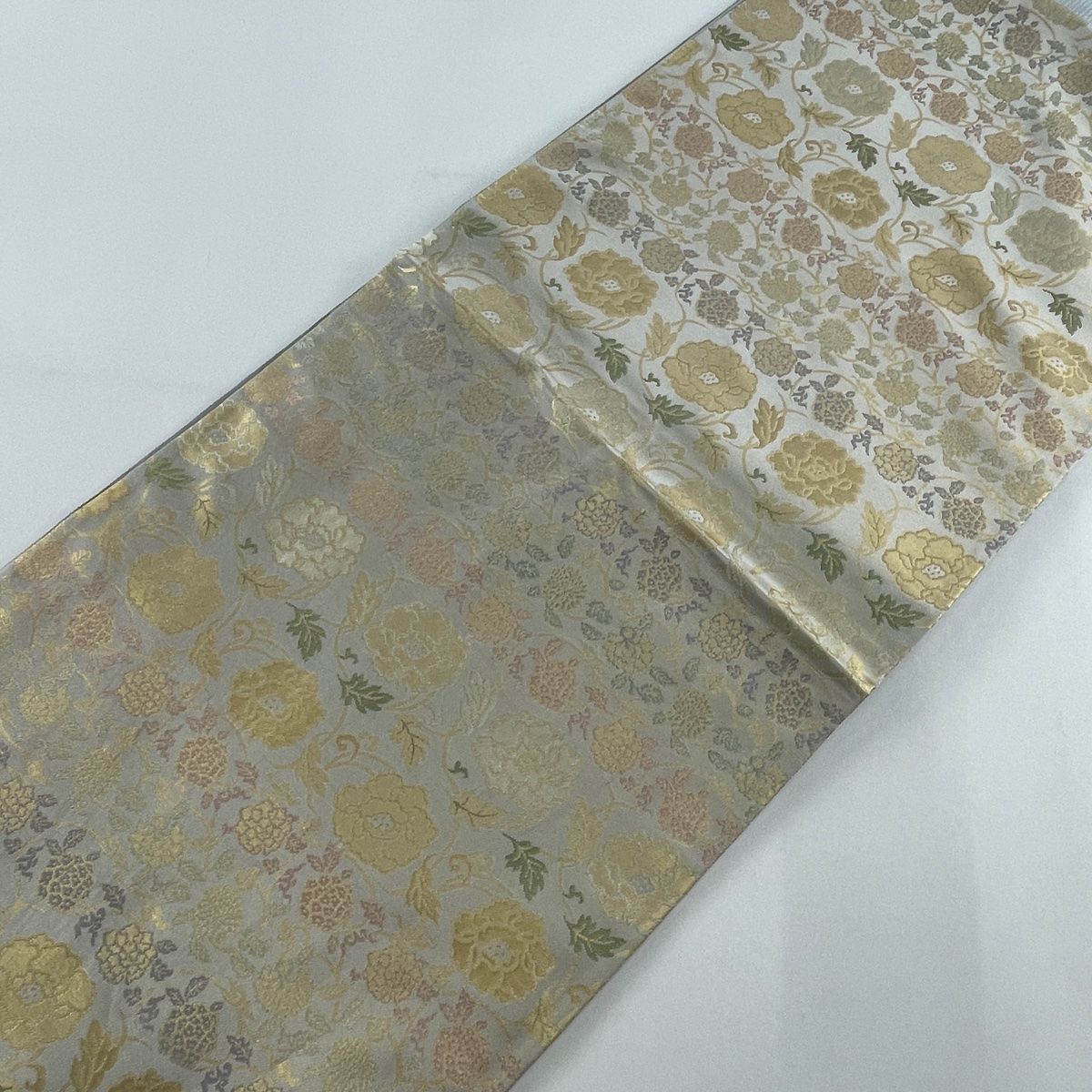 美品】 袋帯 名品 箔屋清兵衛 落款 販売 西陣織 花唐草 有栖川文 箔 灰
