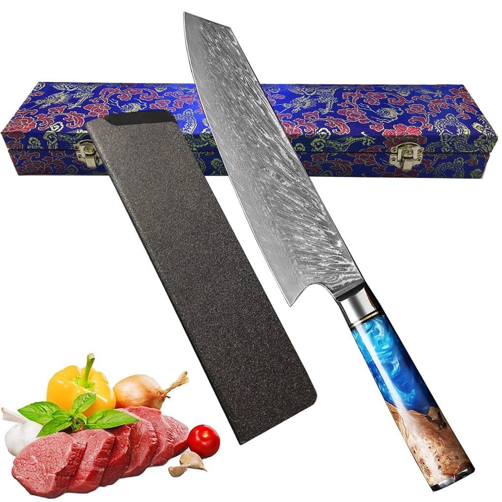 Utaki 剣型牛刀包丁 67層ダマスカス 切付型包丁 VG-10鋼芯 シェフナイフ 火羽紋ダマスカス 渦巻紋ポリプロピレン樹脂ハンドル