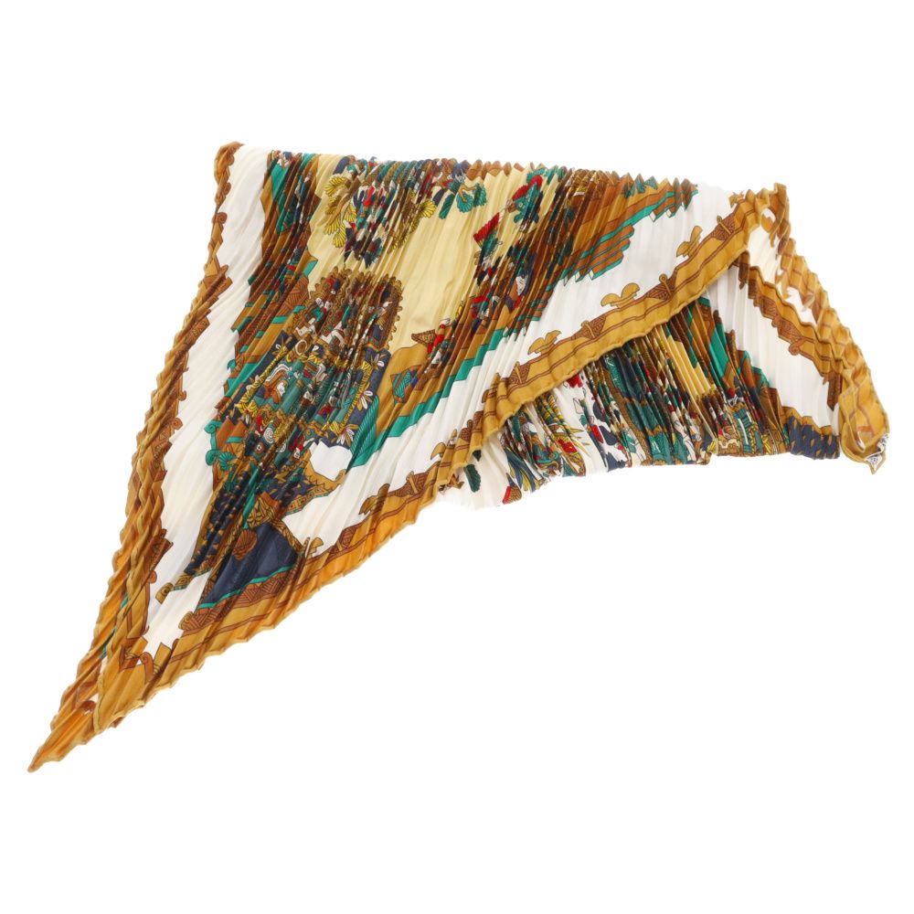 HERMES (エルメス) プリーツカレ シルクスカーフ ホワイト/ゴールド  