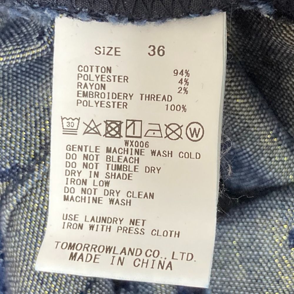 25SS MACPHEE マカフィー トゥモローランド デニムスパークジャカード タックストレートパンツ サイズ36 インディゴブルー レディース 古着 DECORATOM_COM_BR