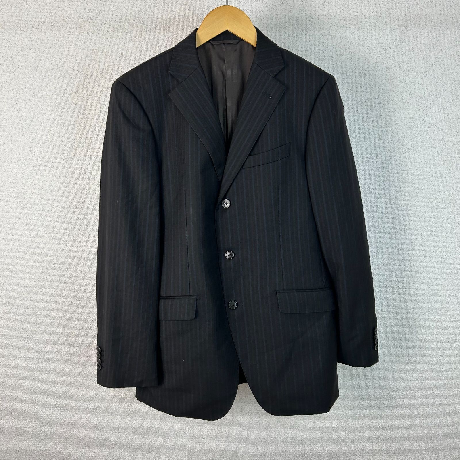 Mr.JUNKO 3ピース スーツ セットアップ ネイビー A7 XL LL アスレチックウールスーツ 紺ストライプ ベーシック JUNKO