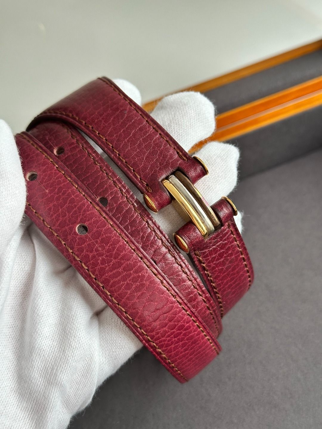 美品　リペア済 カルティエ マスト ビンテージ レザー 赤ベルト金属バックル Cartier カルティエ マストコレクション レザー 型押し 赤