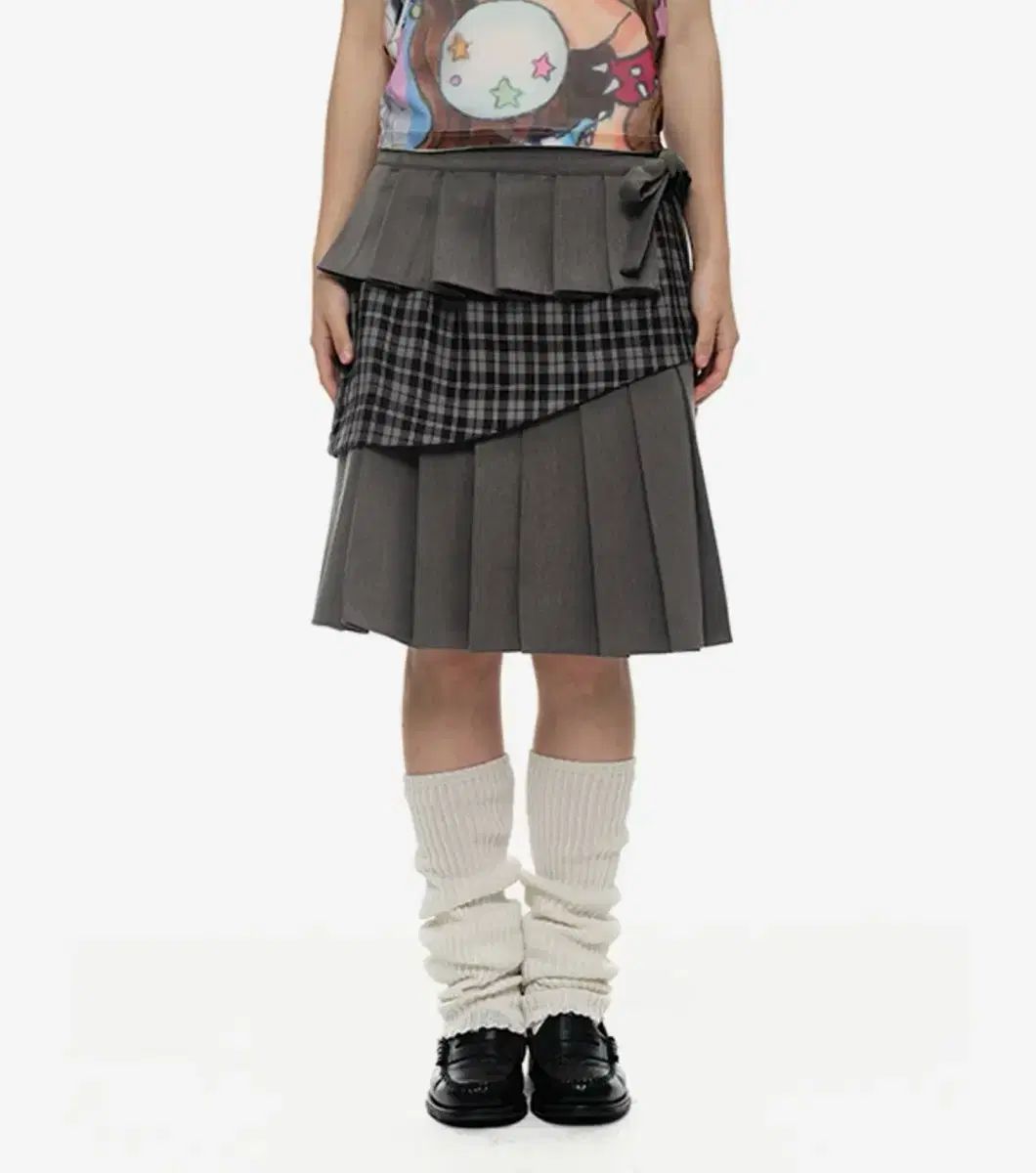 ユースバス CHECK プリーツ ラップ スカート ミディ丈