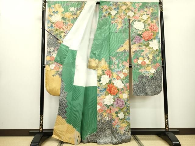 平和屋着物▽豪華振袖 駒刺繍 花尽くし 金彩 正絹 逸品