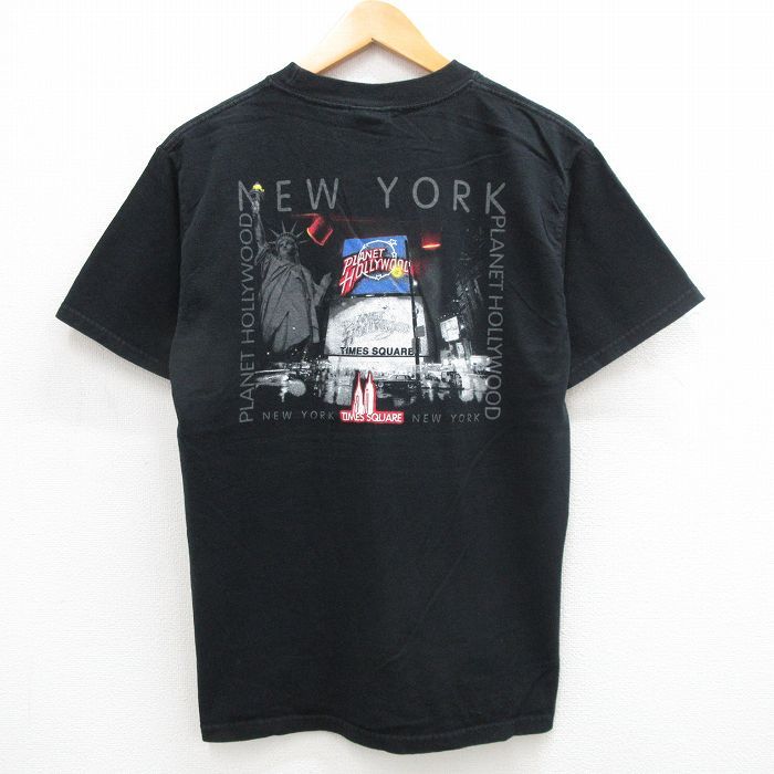 M/古着 半袖 ビンテージ Tシャツ メンズ 00s プラネットハリウッド ニューヨーク コットン クルーネック 黒 ブラック 24jul18 中古