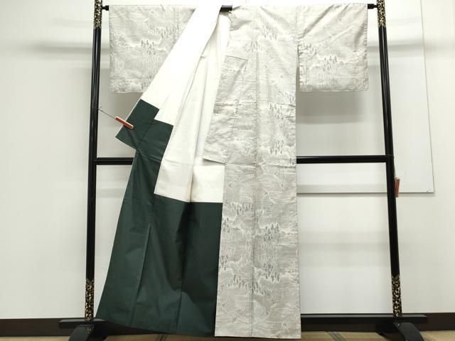 平和屋着物○本場大島紬 白大島 9マルキ 遠山風景文 正絹 逸品  