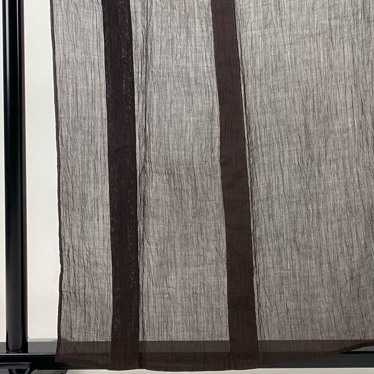 紬 身丈156.5cm 裄丈66cm M 薄物 小千谷ちぢみ 証紙 焦茶色 麻 名品  