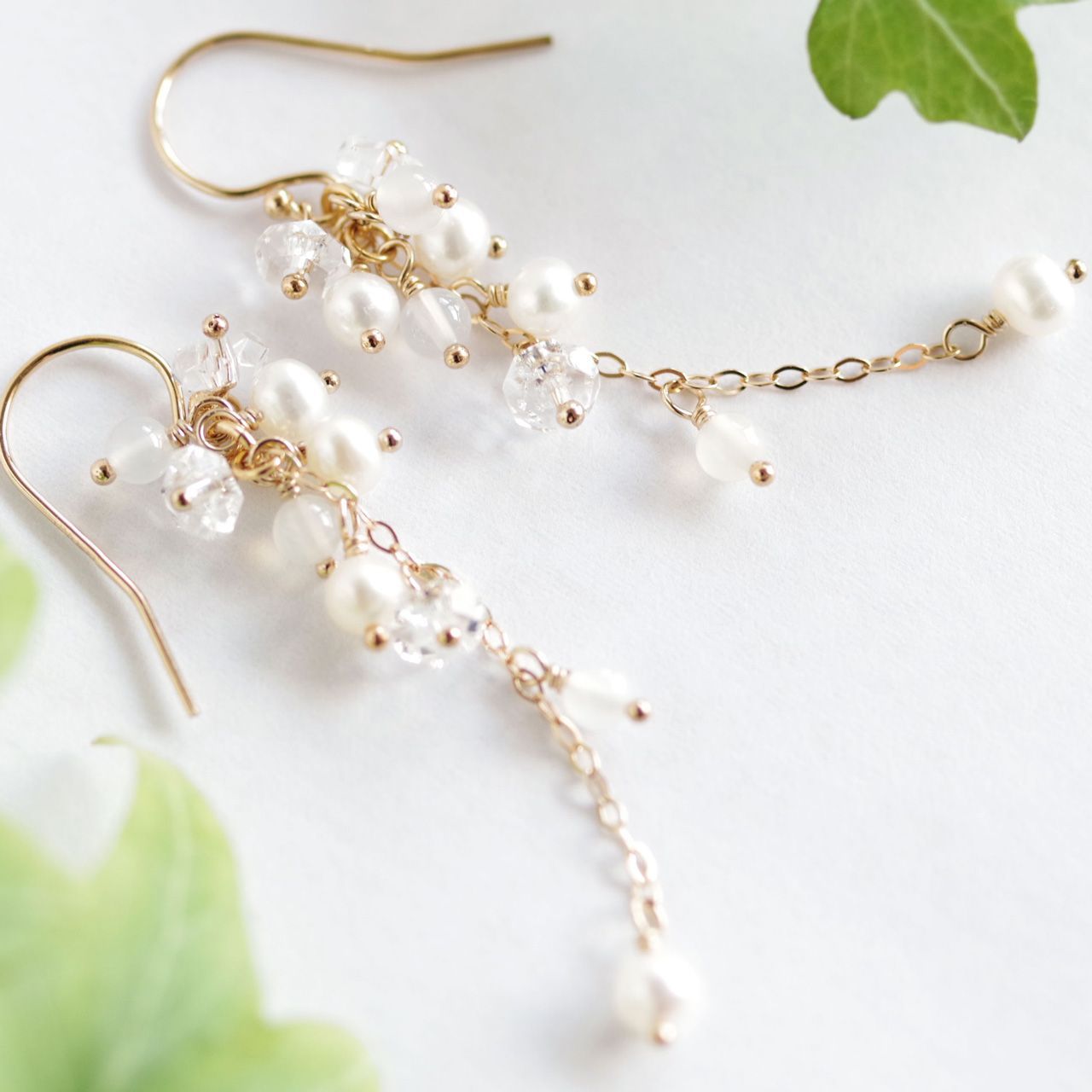 K14GF【pearl shower】パールシャワー・ピアス／イヤリング(2)［淡水