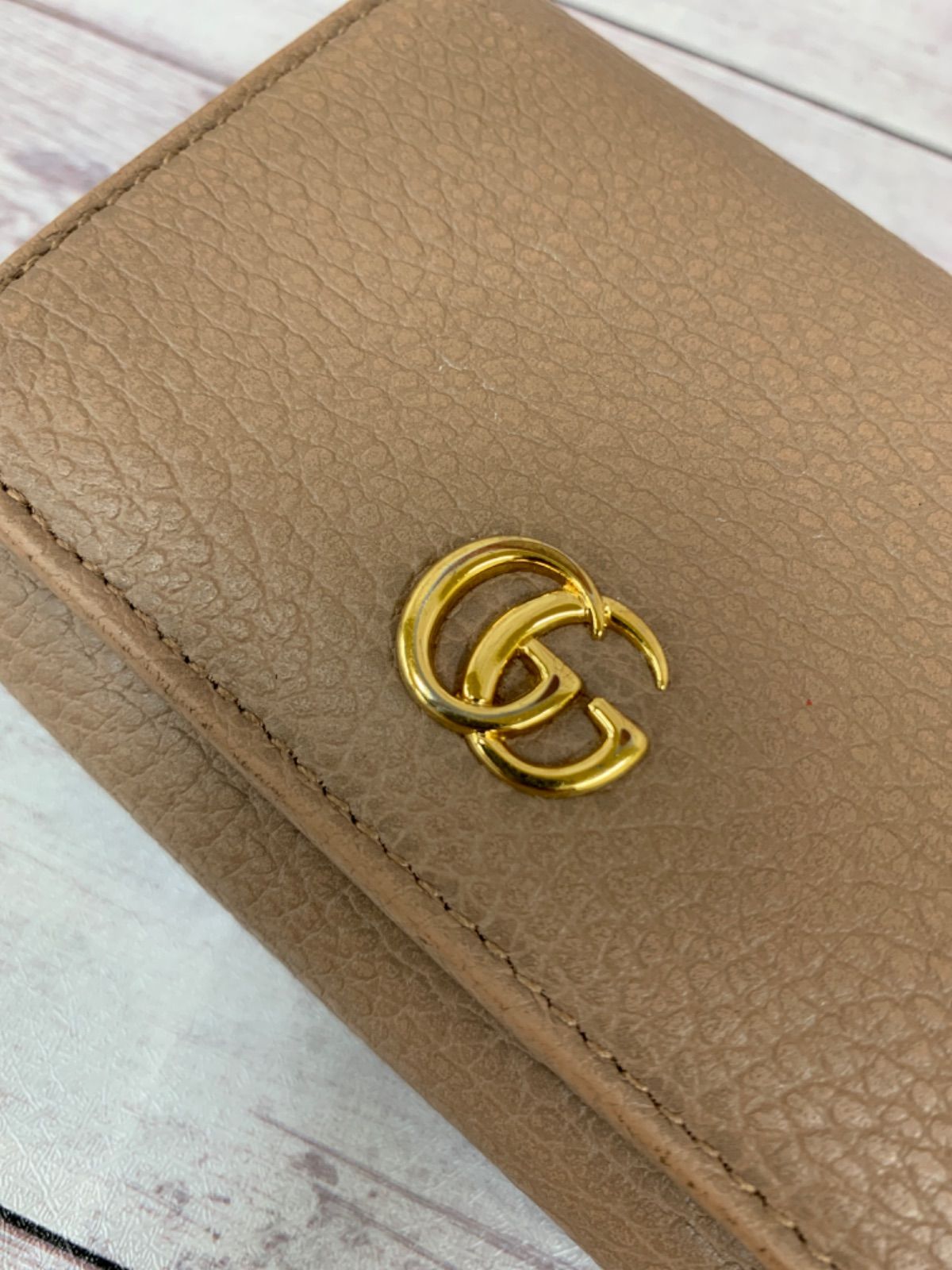 ☆GUCCI グッチ 三つ折り 財布 プチ マーモント レザー ロゴ 474746