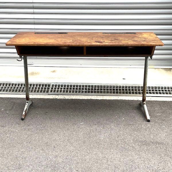 ビンテージ　デスク　学習机　北欧　スクールデスク　天然木＋アイアンワークテーブル ビンテージ デスク 学習机 北欧 スクールデスク 天然木＋アイアン