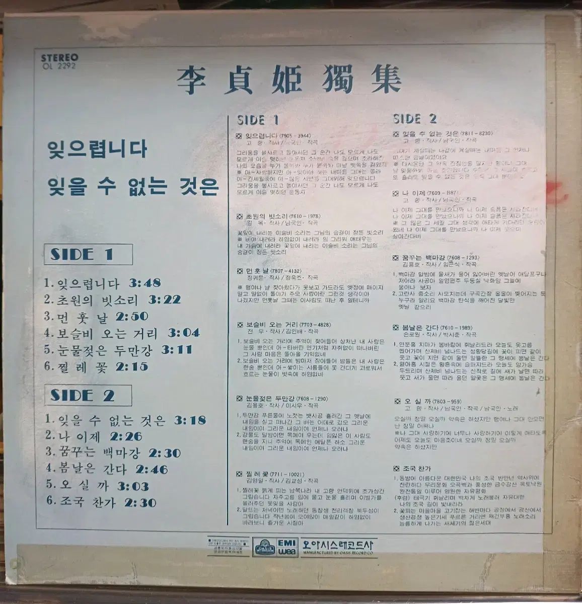 イ ジョンヒ LP 80 初年度 忘れます アルバム NM