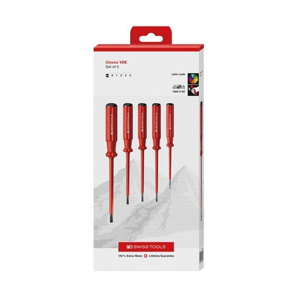 PB SWISS TOOLS ピービースイスツールズ 5本組 スイスグリップクラシックタイプ 絶縁マイナスドライバーセット ペーパーボックス入 5538.CBB