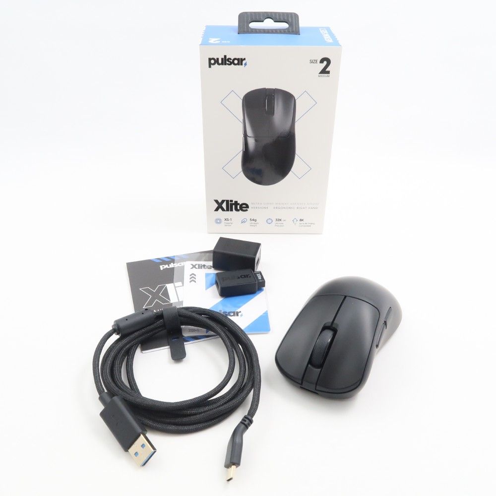 PULSAR - 美品 Pulsar Gaming Gears パルサー Xlite V4 (PXL421)+8Kドングル ワイヤレスゲーミングマウス MEDIUM (SIZE:2) 無線 FPS eスポーツ 左右非対称 HY1280 美品 Pulsar Gaming Gears パルサー Xlite V4 (PXL421)+8K