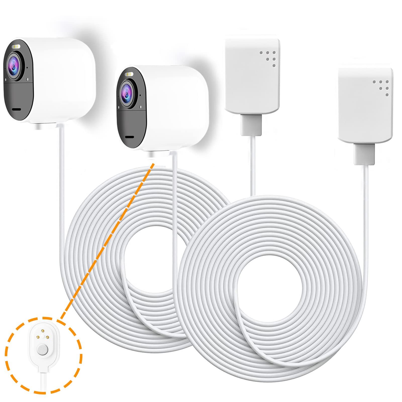 JESSPOW 10フィート 充電ケーブル Arlo Ultra/Ultra 2 Arlo Pro 3/Pro4用 屋内/屋外用 磁気電源コード 充電器アダプター付き - 2パック ホワイト (Arlo Essential Spotlightには [ホワイト]