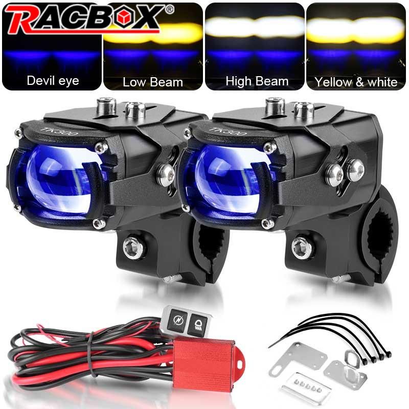 バイク 二輪 LED補助スポットライト 100W 超高輝度ドライブライト 10000LM ヘッドライトバルブ ブルー デモンアイ カー トラック SUV