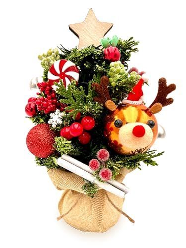 トナカイデコレーションツリー ( HSM-6100 ) ［ mamawreath クリスマスツリー ］ クリスマス ツリー Sサイズ ミニサイズ 高さ約27cm × 直径約18cm トナカイ クリスマスボール ラメ 卓上 飾り クリスマ