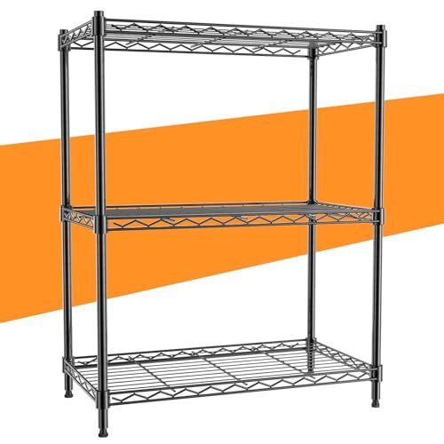 60*35*80cm（3段）_ブラック 3段スチールラック 幅60×奥行35×高さ80cm キッチンラック 金属収納ラック キッチン シェルビングユニット 高耐久ストレージシェルビング 整理棚 本棚 シェルフ棚 メタル製 メタルラック 高さ調節 収納棚 全体耐