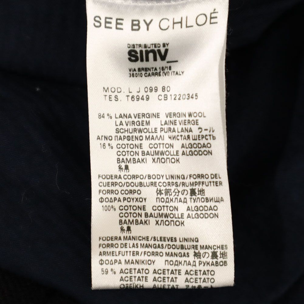 シーバイクロエ ウールブレンド フーデッド ピーコート 38 ネイビー