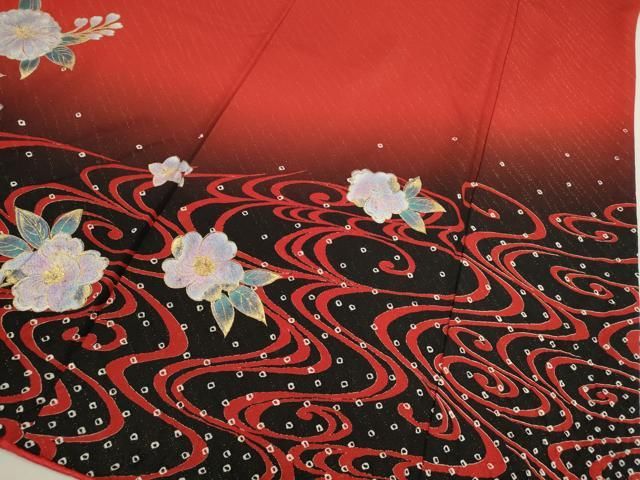 平和屋着物▽豪華振袖 辻が花 絞り 暈し染め 金通し地 正絹 逸品