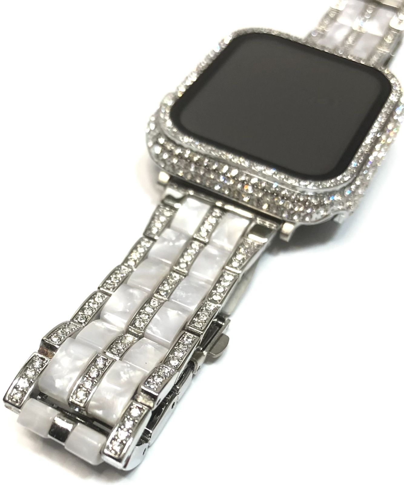 GimelZayinセット アップルウォッチ ステンレスベルト キラキラ カバー ケース ホワイト シルバー メンズ レディース 40 mm 41 44 45 46 42 49 Apple Watch バンド