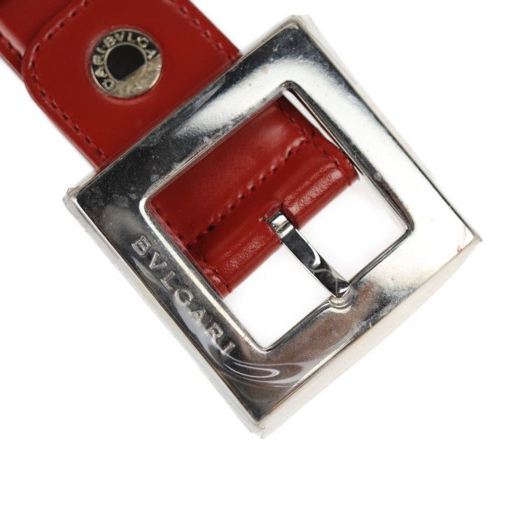 ブルガリ♪レディース♪ベルト♪レザー♪レッド♪スクエアバックル♪シルバー金具 BVLGARI ブルガリ ベルト - レザー レッド シルバー金具